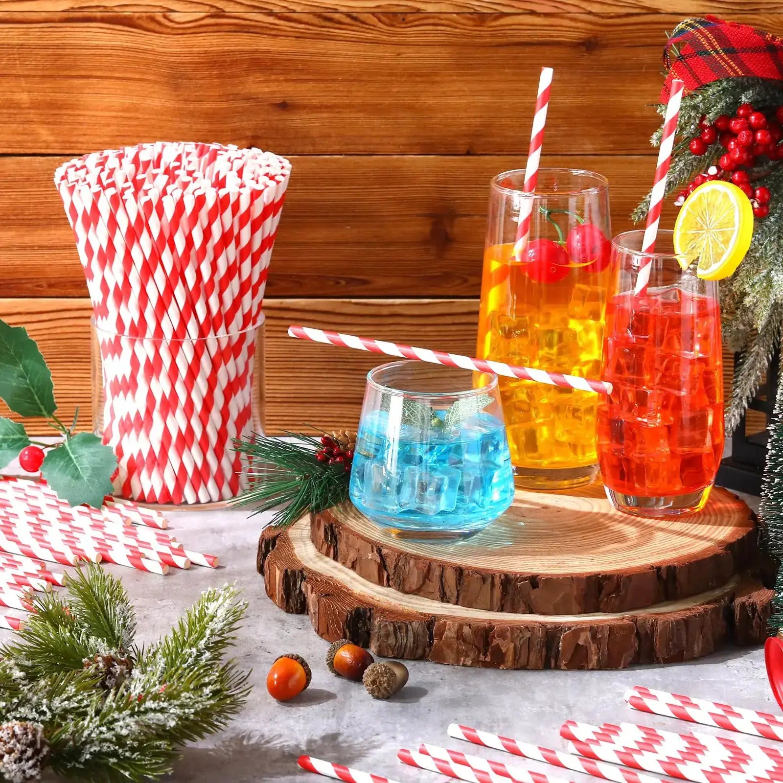 Red And White Striped Disposable Paper Straws For Coffee Milk Juice Cocktails Party Drinkware 50 Or 100 PCS