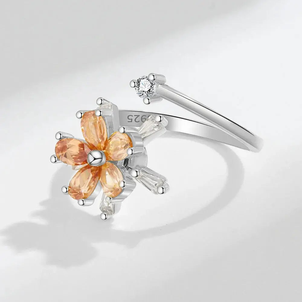 SMJEL Fidget Spinner Ring for Women Crystal Flower Eye Butterfly Animal Motifs Stress Relief Wedding Jewelry