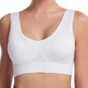 Simples Market white wireless sports bra, plus-size S-7XL, breathable grid mesh panel