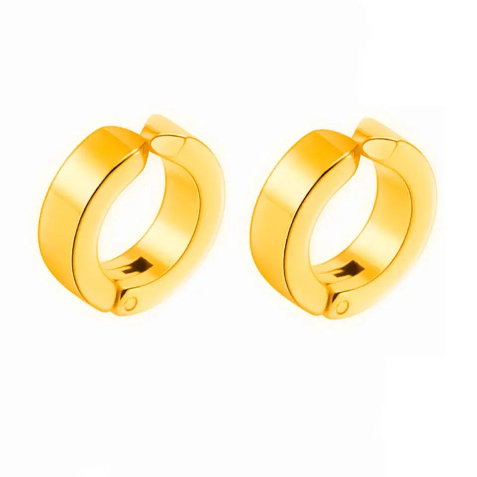 ZAKOL 2Pcs Set Non Piercing Ear Clip Earrings For Men Circle Round Punk Rock Style Stainless Steel Jewelry Gift