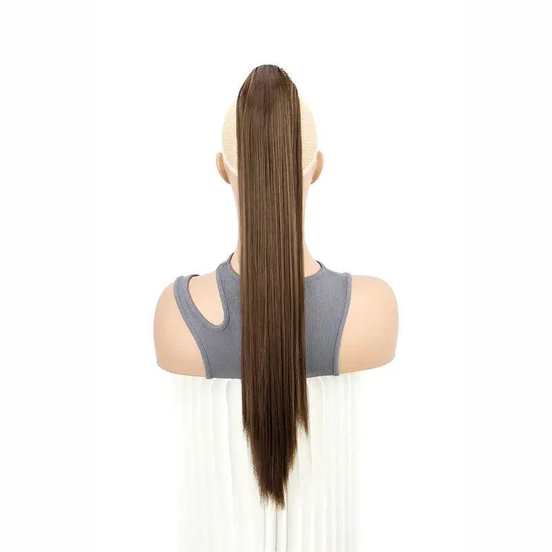 24-inch synthetic long straight claw clip-on ponytail hair extension in dark brown