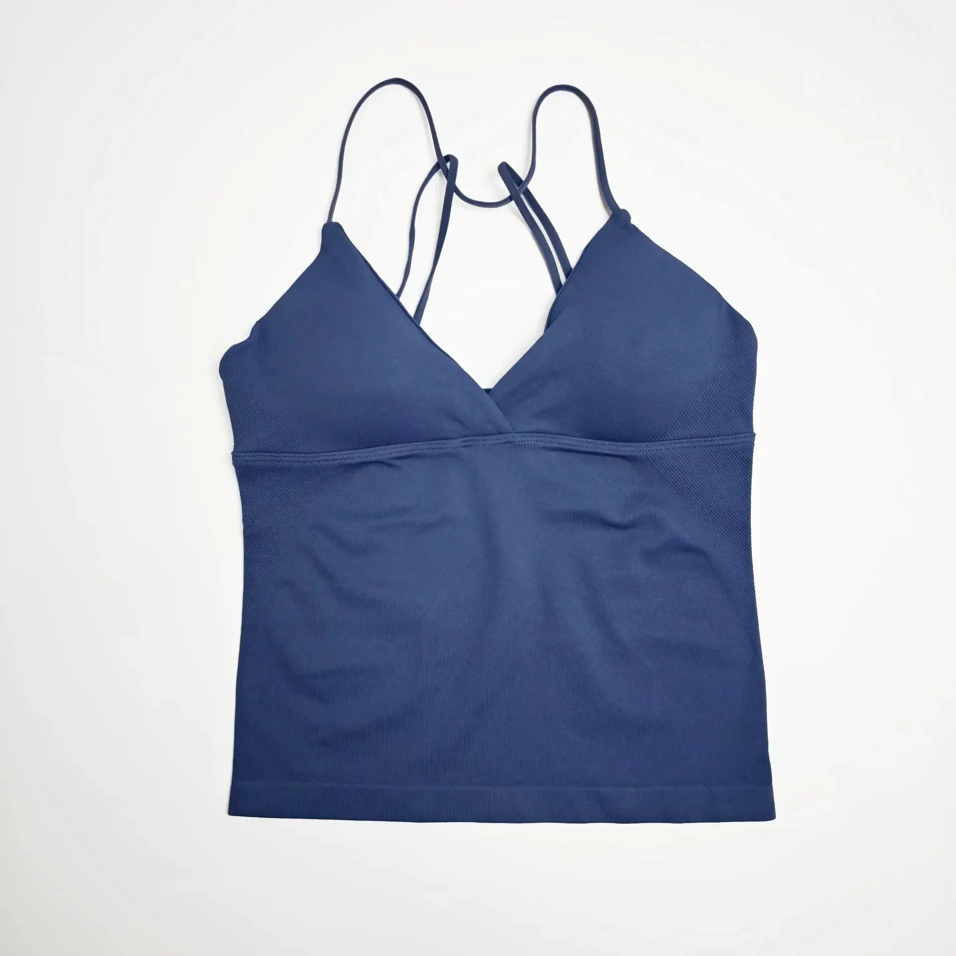 NCLAGEN Vision Twist Front Longline Top, navy blue seamless yoga vest with thin straps