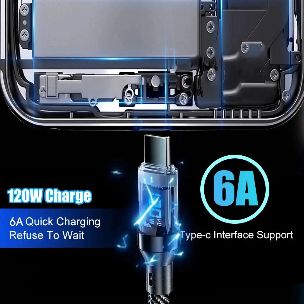 Simples Market NNBILI USB-C and USB-A charging cables with LED display, 100W/120W, 6A fast charging