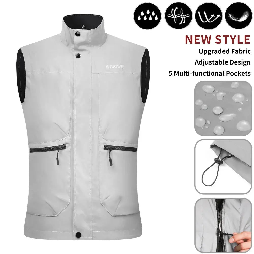WOSAWE men's fully reflective lightweight windbreaker jacket in light gray with multiple pockets by Simples Market