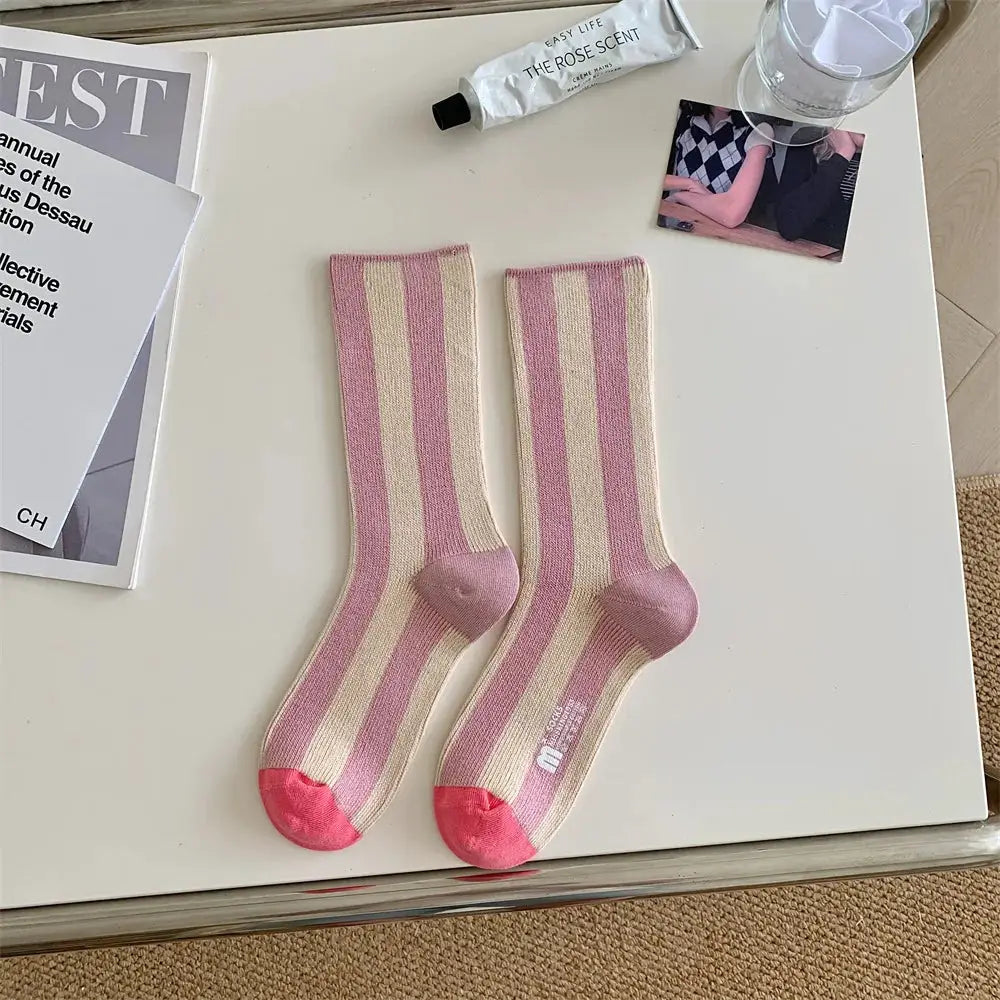 TrendWeave Striped Unisex Crew Socks Breathable Cotton For All Day Comfort And Style