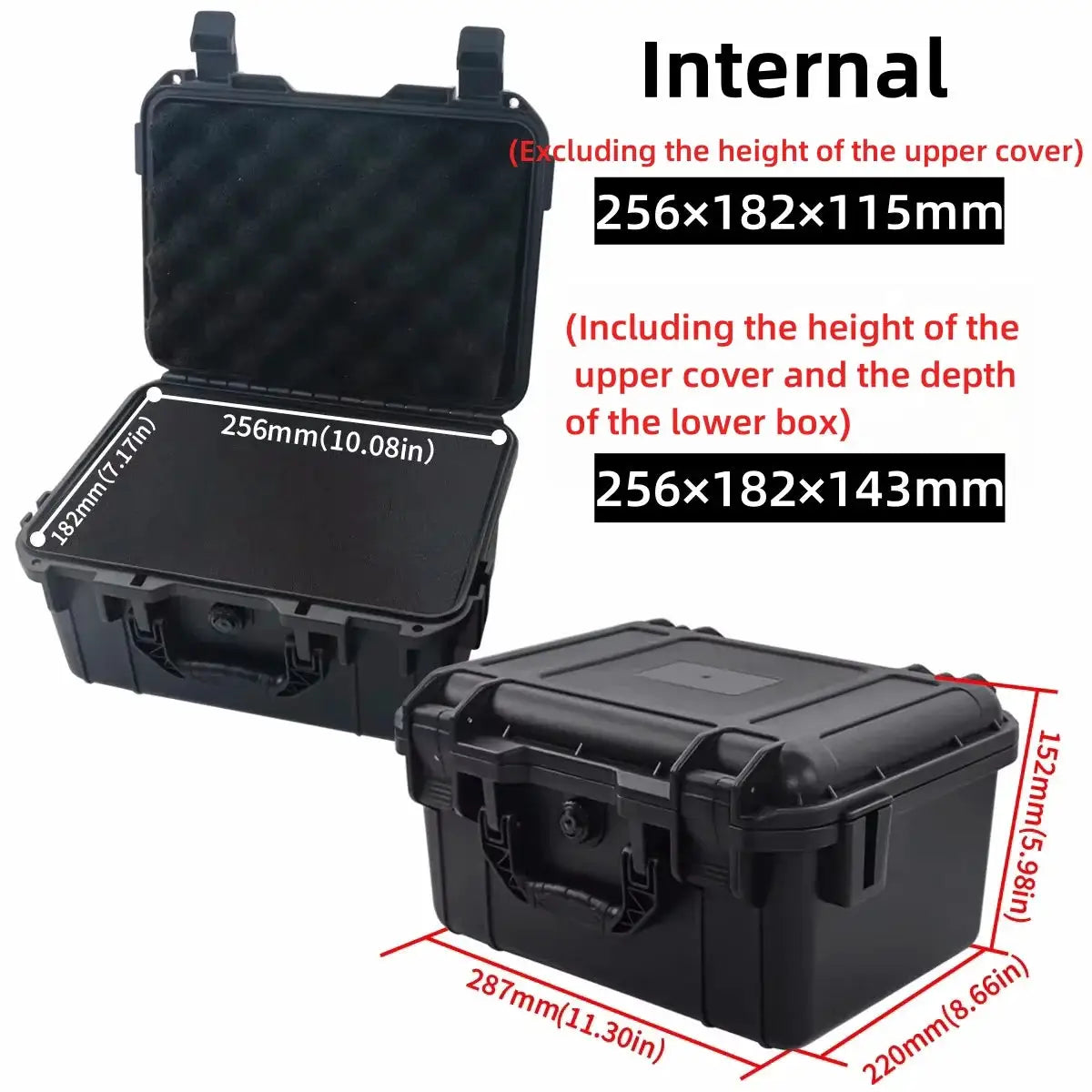 Simples Market 1pc waterproof hard tool case with pre-cut foam insert, black