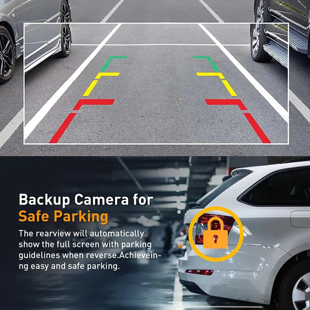3-channel dash cam for cars by Simples Market with rear-view parking guidelines