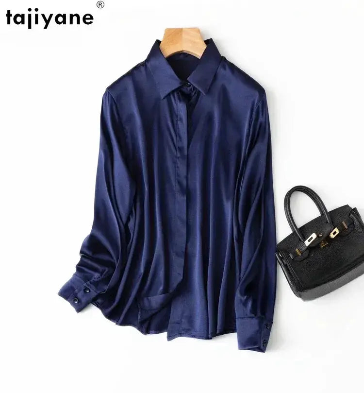 Tajiyane Women's Mulberry Silk Blend Long Sleeve Office Blouse