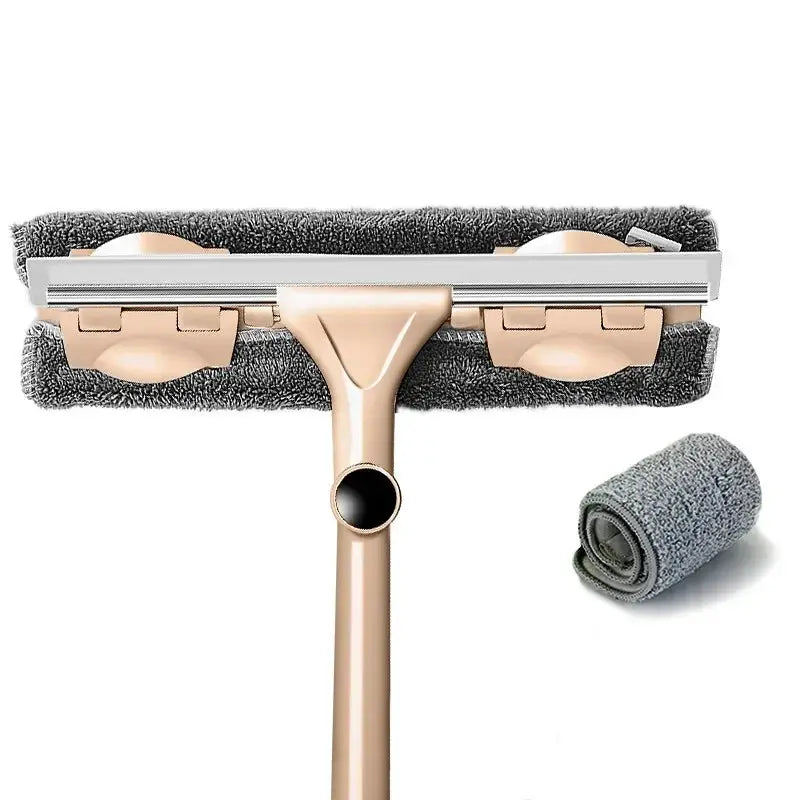 Simples Market telescopic window cleaner with beige long handle and wide microfiber mop head, plus spare pad.