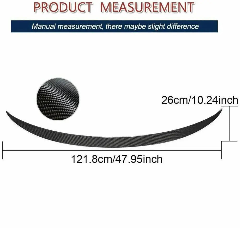Simples Market carbon fiber rear spoiler for Tesla Model 3/Y (2017–2023), curved aerodynamic wing, 121.8 cm long