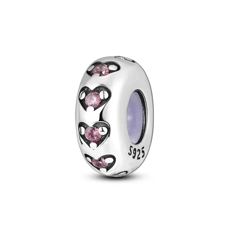 Pink Charms 925 Sterling Silver Heart Bow Perfume Bottle Charms Beads Pendants Fit Bracelet DIY Jewelry Making Women