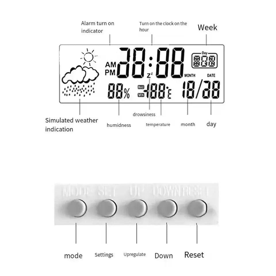 LED Thermometer And Thermo Hygrometer Clock Weather Station With Alarm