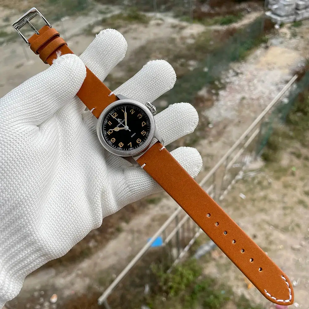STEELFLIER SF741 wristwatch by Simples Market with brown leather strap and black luminous dial