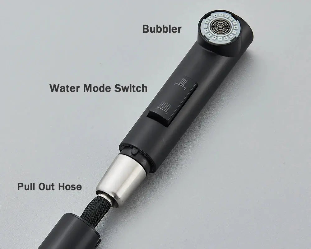 Rozin black pull-out kitchen faucet with 2-way nozzle, pull-out hose, 360° rotation, SUS304