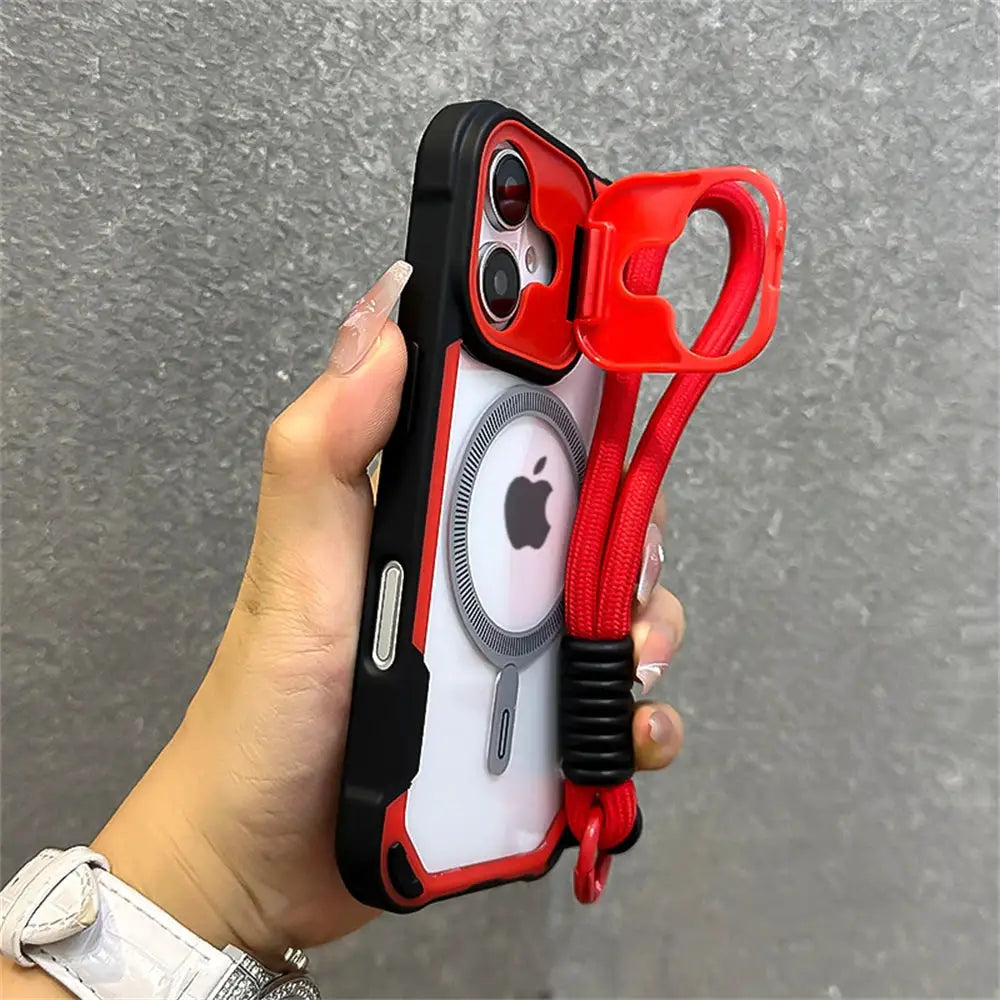 Simples Market Armor Candy Color Clash MagSafe iPhone case with red and black bumper and wrist strap