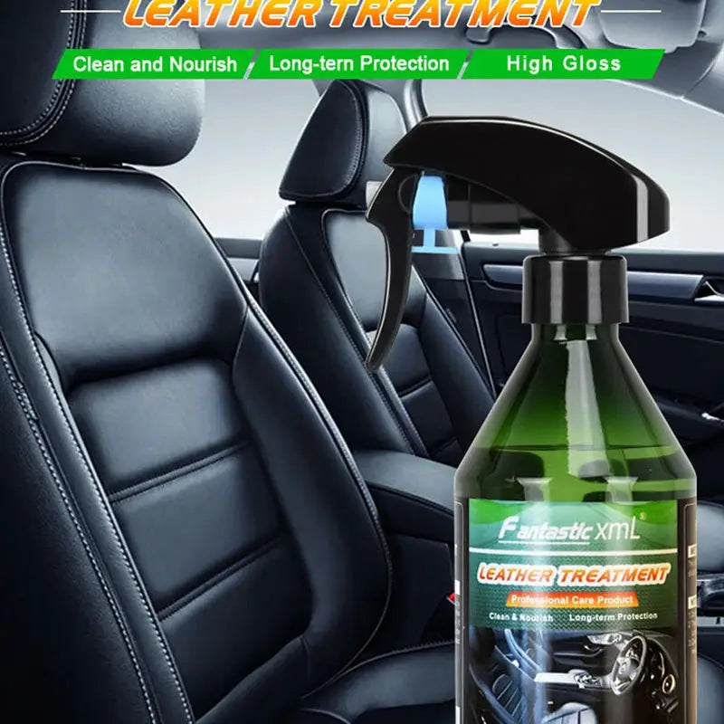 Leather treatment spray for car leather in a green 260ml bottle by Simples Market