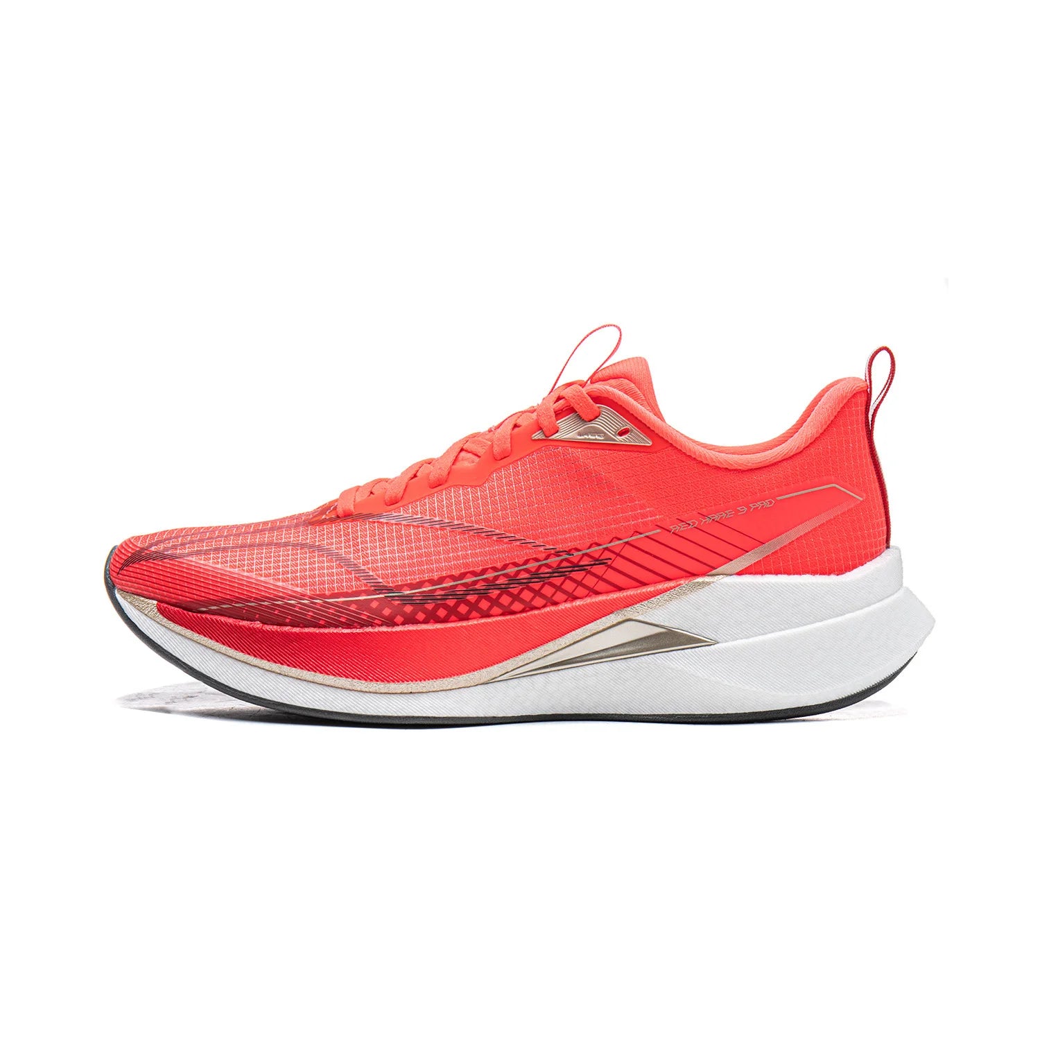 Li-Ning men's Red Hare 9 Pro racing running shoe, coral red with white midsole, breathable