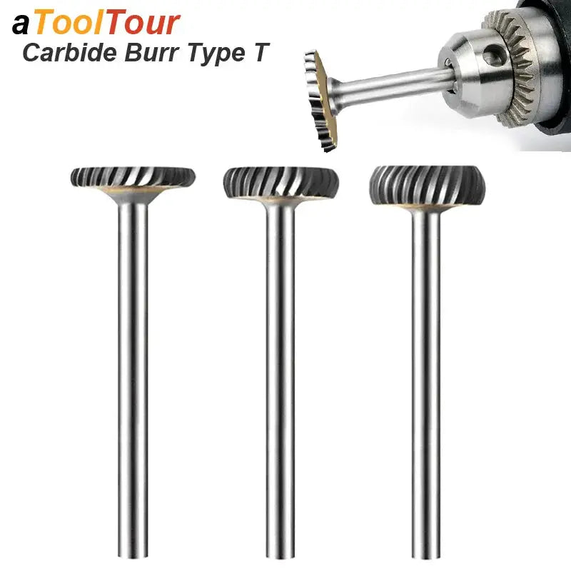 T Type Carbide Rotary File Arc Cutter Bit Tungsten Carbide for Aluminum Stone Plastic Carving Engraving for Dremel