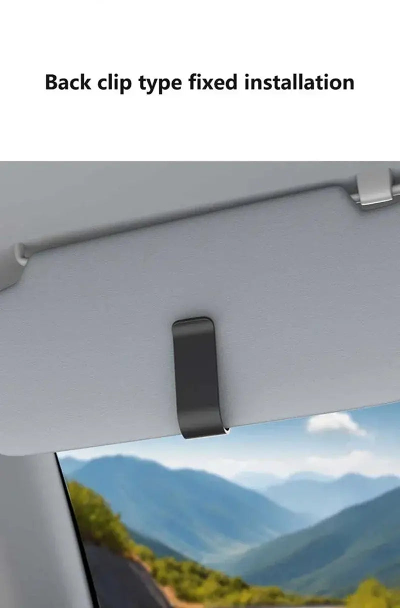 Car sun visor clip by Simples Market, black multifunctional holder for glasses and cards.