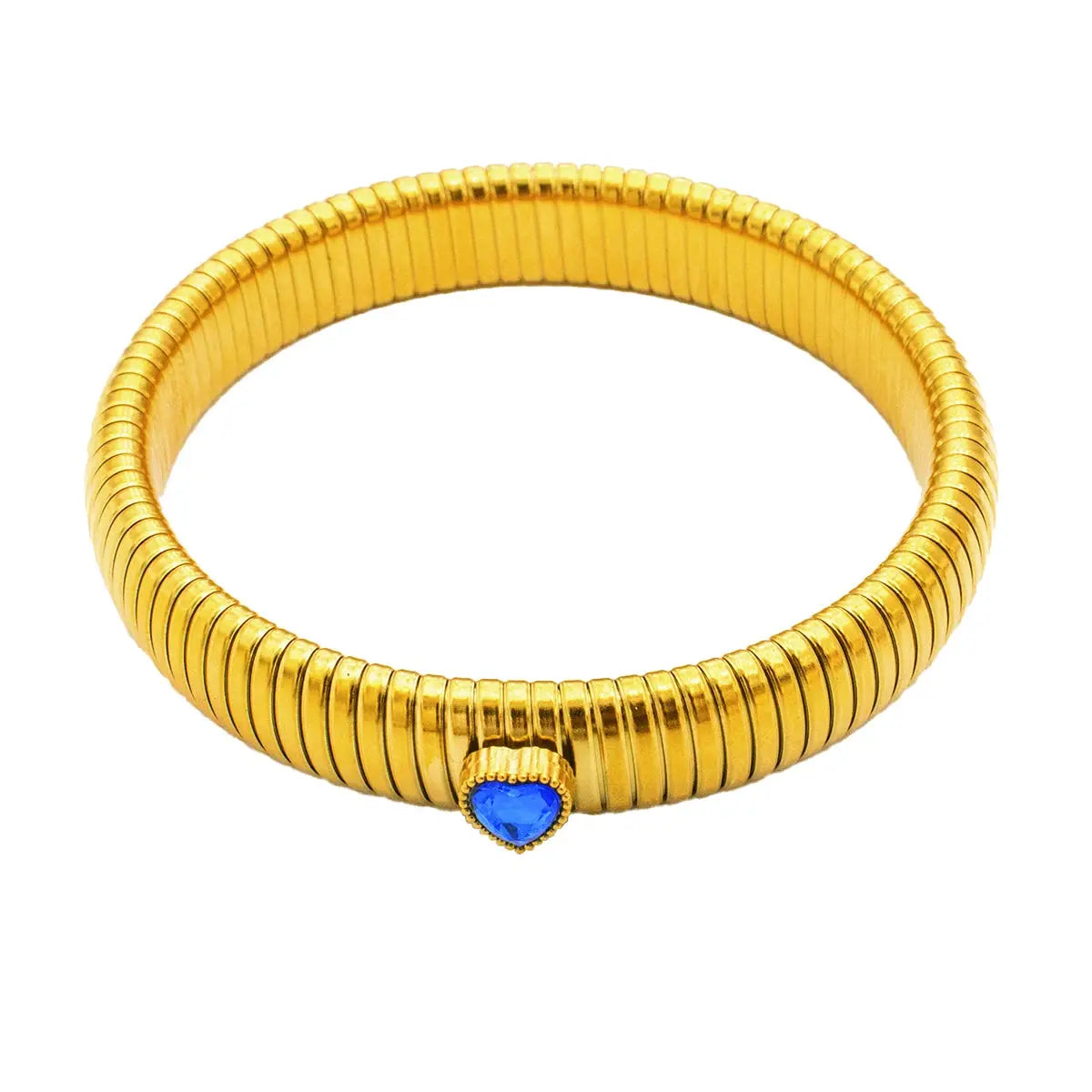 Waterproof Stainless Steel Retro Elastic Thick Metal Polish Bracelet 18K Gold Plated Unisex Jewelry For Men Women