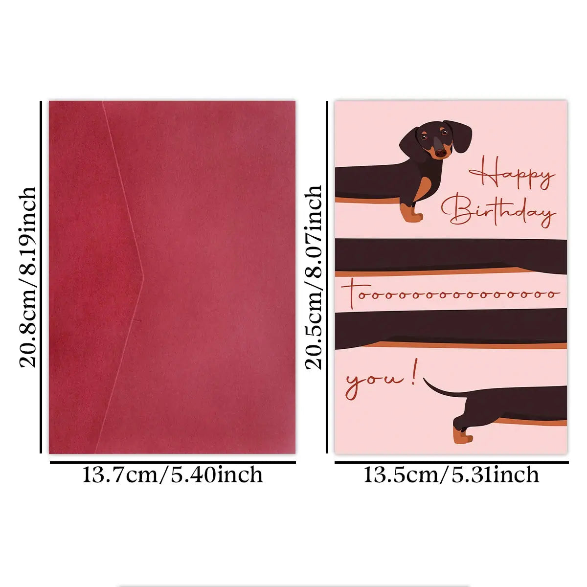 Greeting card with envelope 1pc whimsical dachshund birthday card by Simples Market pink front blank inside