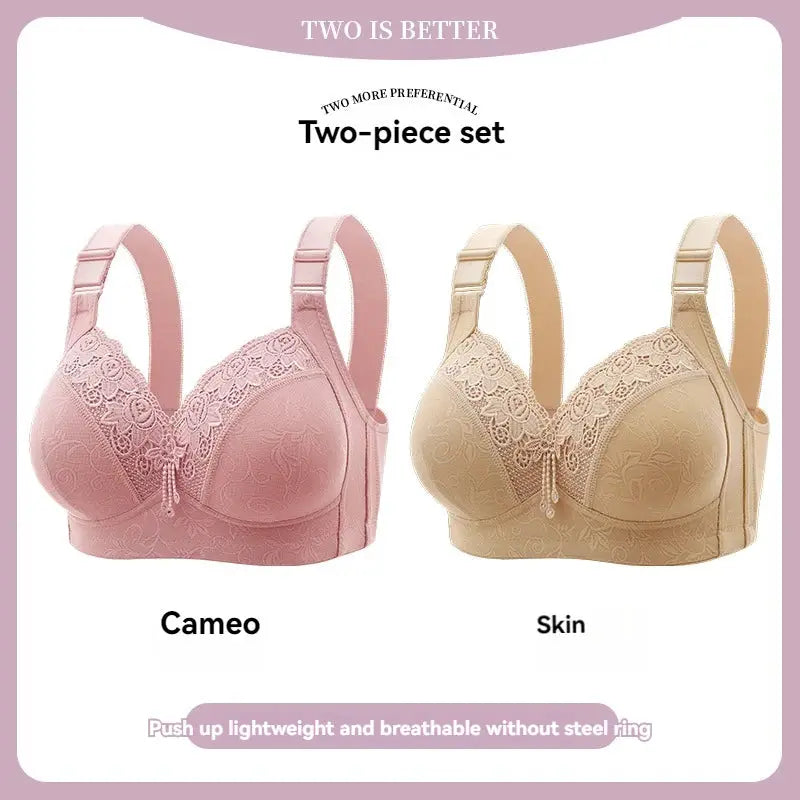Two-piece lace bra set in Cameo pink and Skin beige with adjustable straps