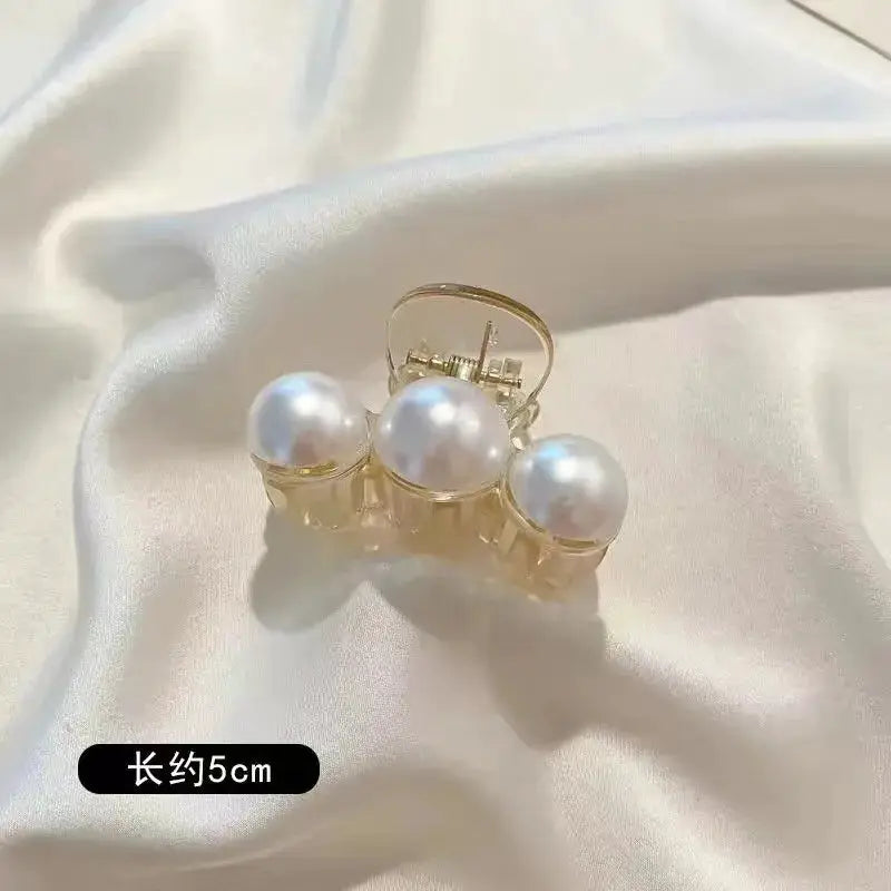 PearlGlow Simulated Pearl Hair Claws for Women Korean Acrylic Large Size Barrette Shark Clip Elegant Secure Hold All Day