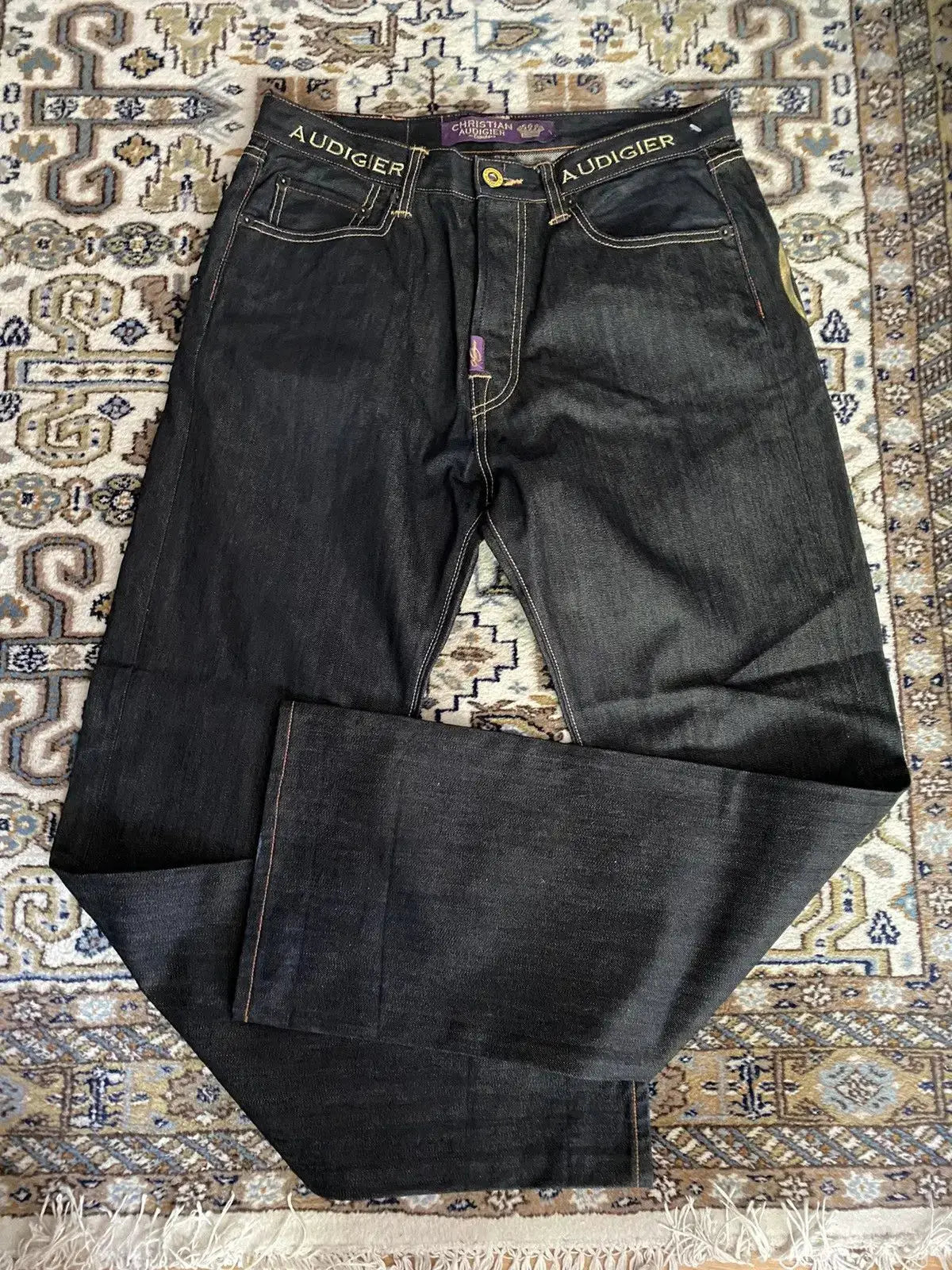 Y2K Baggy Wide Leg Jeans Embroidered Buddha Harajuku High Waist Denim