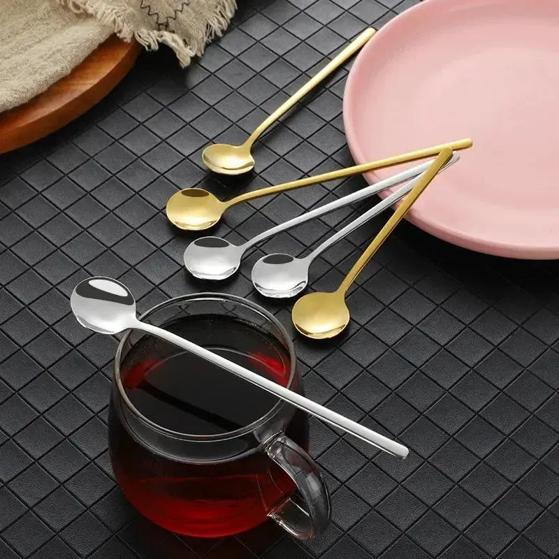 Cute Long Handle Stainless Steel Gold Finish Coffee Dessert Ice Cream Spoons Kitchen Tableware Set for Wedding