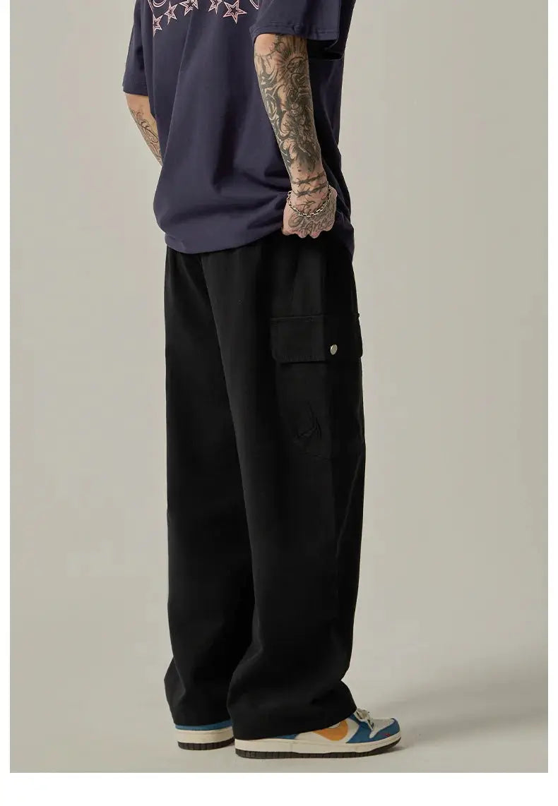 Men's black cargo sweatpants, wide-leg with large pockets, Simples Market