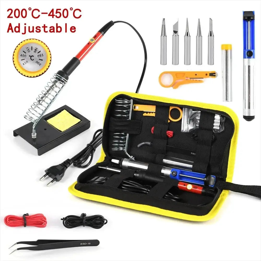 15 Piece Soldering Iron Kit 60W 450 C Adjustable Temperature Welding Tool Set With Solder Sucker Tin Wire EU Plug 220V