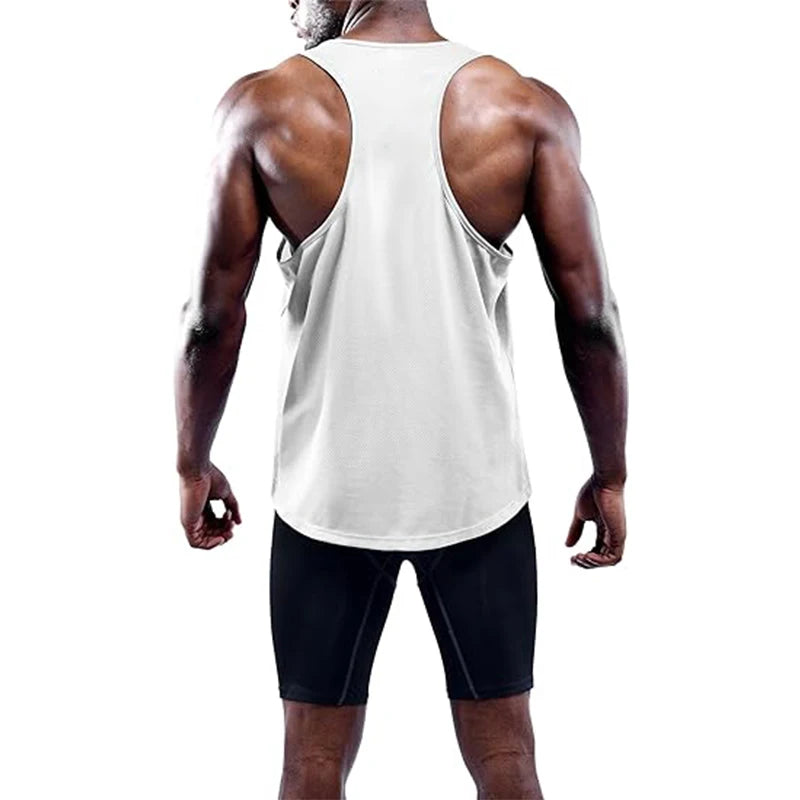 Running tank top for men by Simples Market, white sleeveless gym vest with quick-dry fabric.