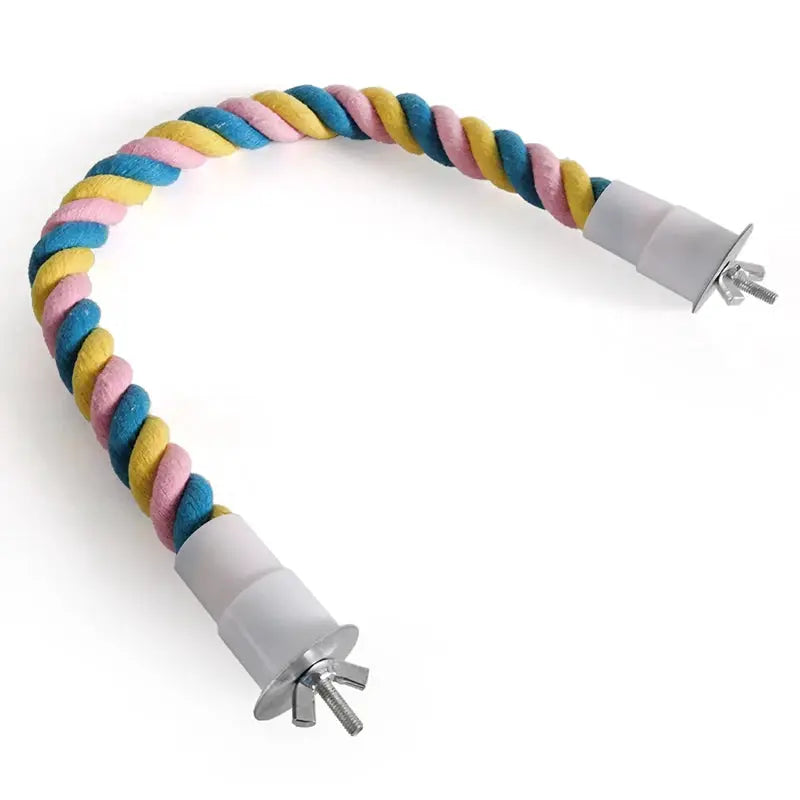 Parrot multicolor cotton rope toy with metal end fittings for bird cage swing