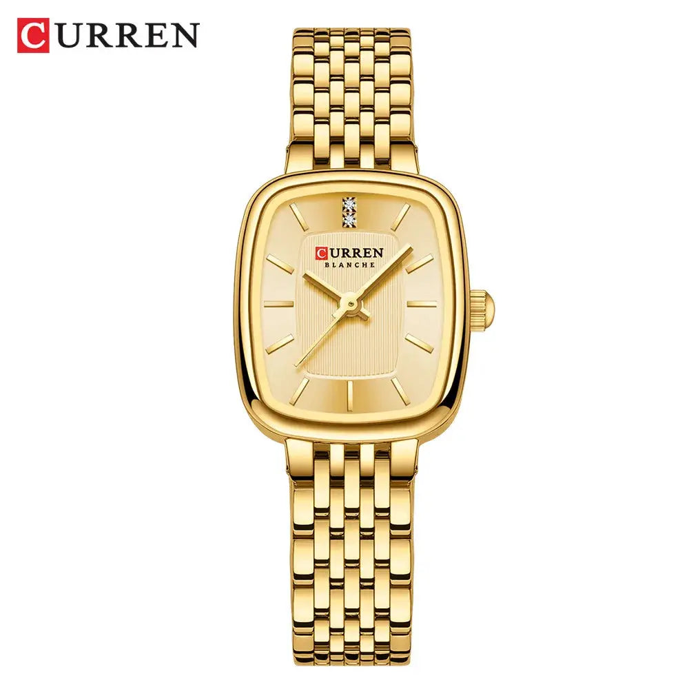 CURREN women's gold-tone quartz wristwatch with steel link bracelet