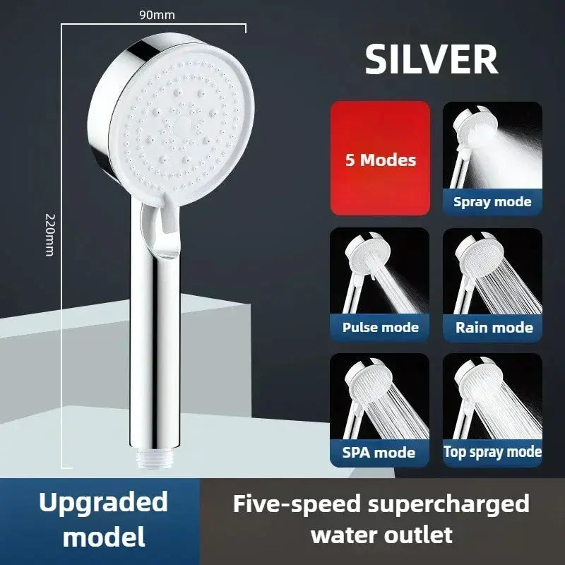 Simples Market silver 5-mode adjustable shower head with high-pressure water-saving massage for bathroom
