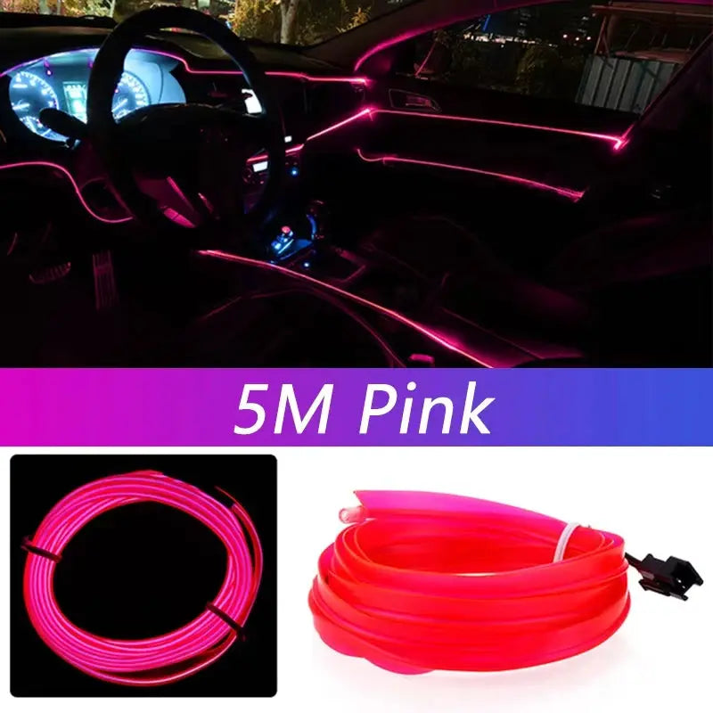 5M Car Interior Neon EL Wire LED Strip Light USB Powered Ambient Decorative Lamp For Auto DIY Party Atmosphere