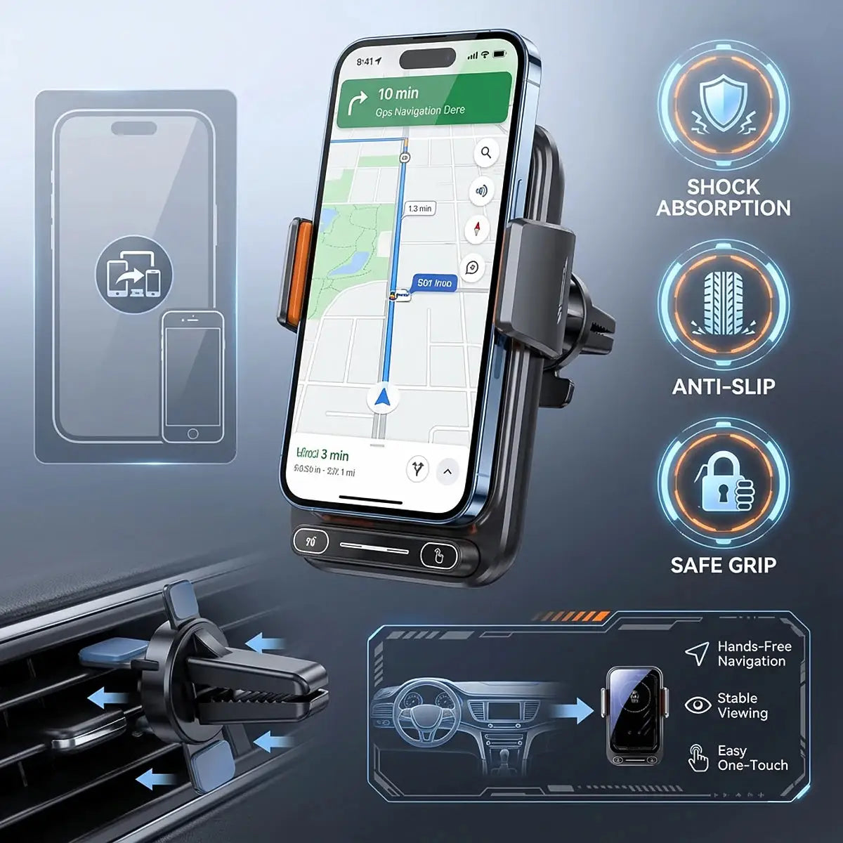 Car Phone Charger Holder 15W Wireless and Wired Charger Auto Sensing One Touch Release Rotation Qi FCC RoHS Certified
