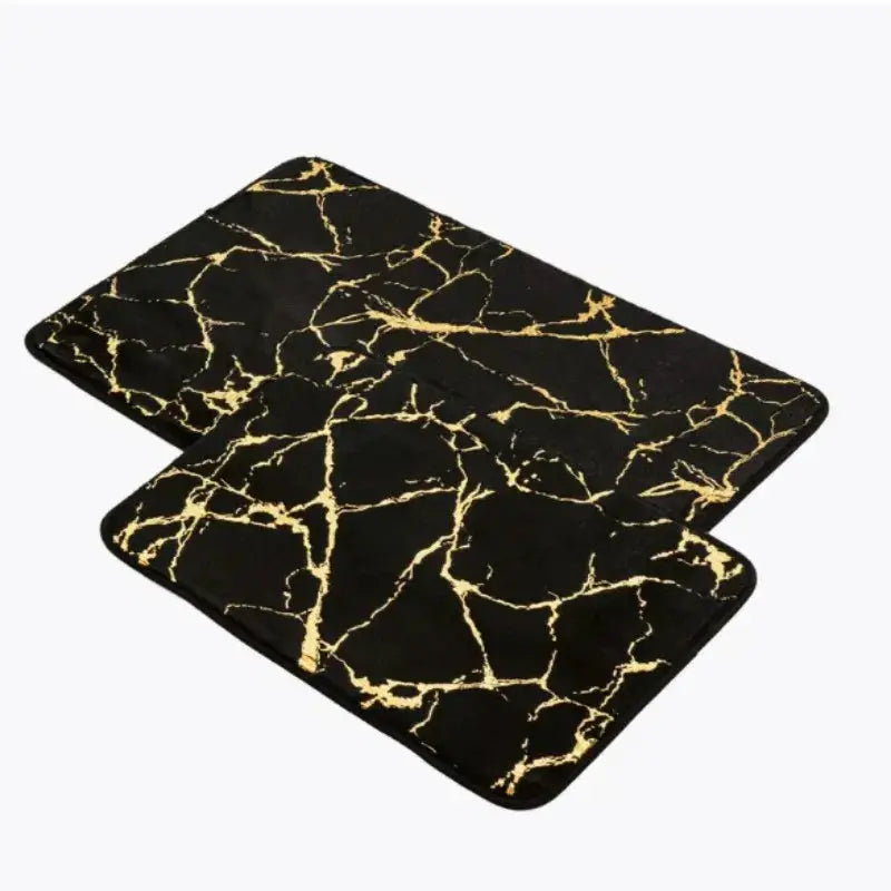 MarbleLux Marble Bathroom Rug Nonslip Black Gold With Soft Faux Rabbit Fur Surface And Eco Friendly Backing