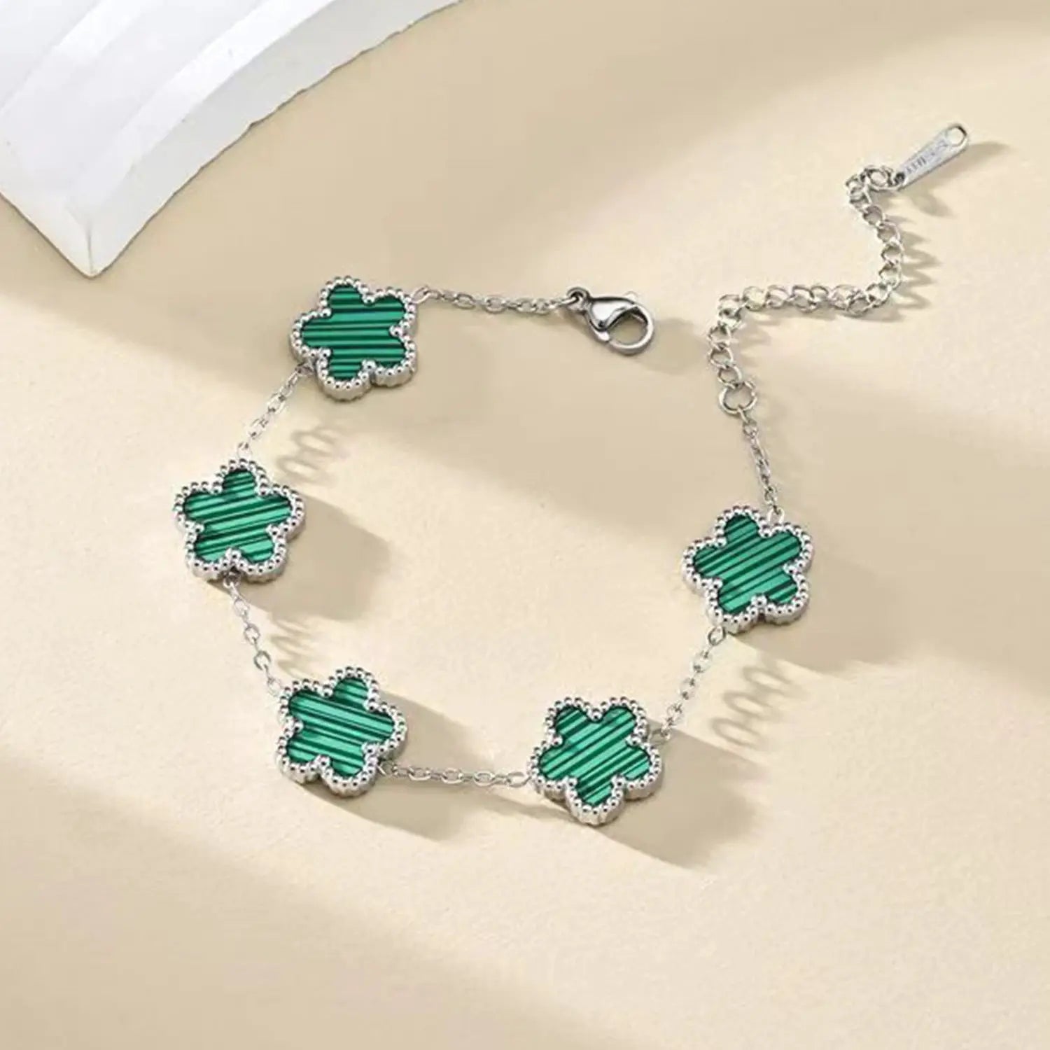 Adjustable Stainless Steel Bracelet Double Sided Five Leaf Clover Petals Gold Plated Women Fashion Jewelry