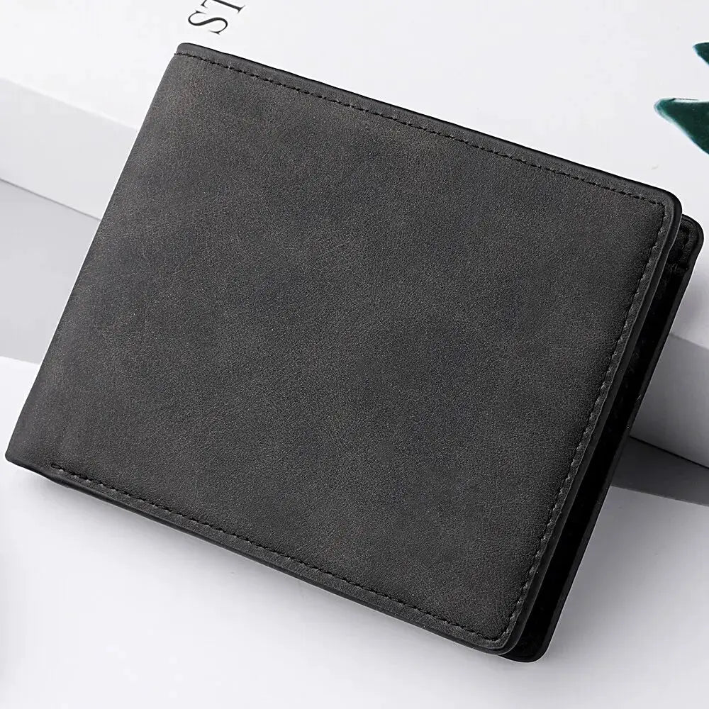 Men's wallet Simples Market, black soft leather with zipper, compact slim design