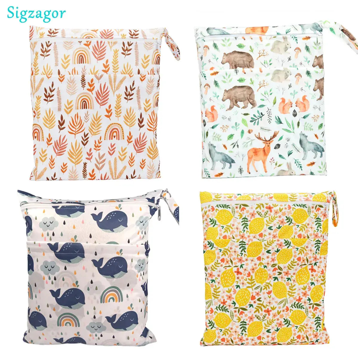 Sigzagor Wet Dry Bag With Two Zippers Waterproof Reusable 36cm By 29cm For Baby Diapers Nappies Soiled Clothes Swimwear