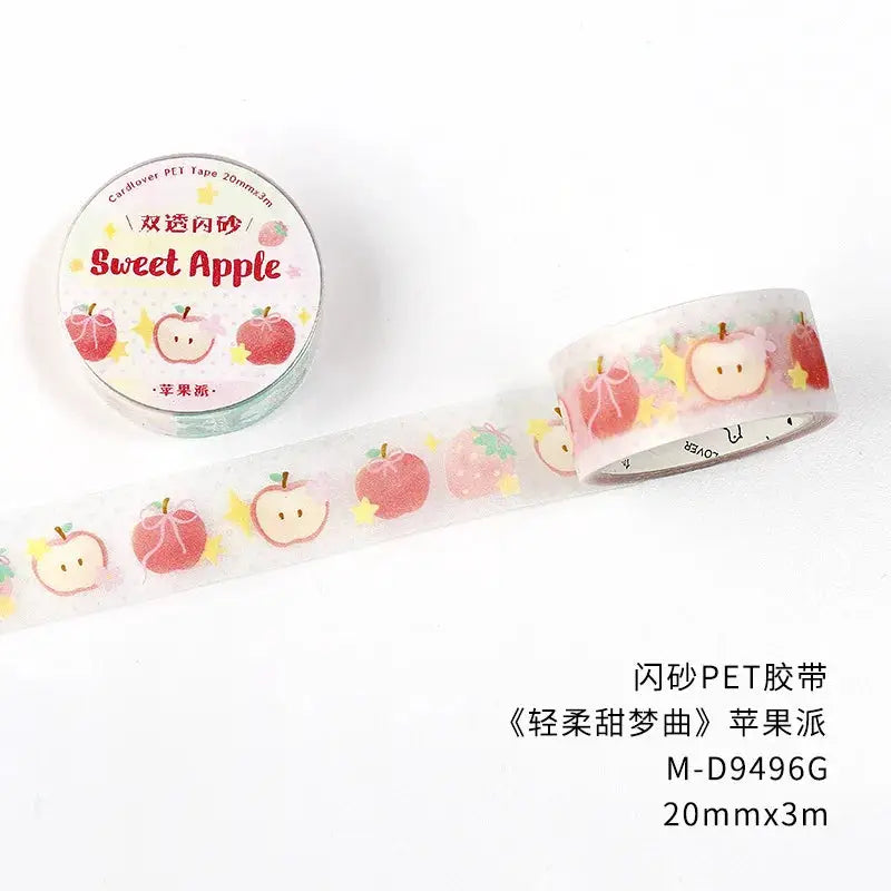 Decorative PET tape roll by Simples Market, Sweet Apple pattern with apples and stars, 20mm x 3m