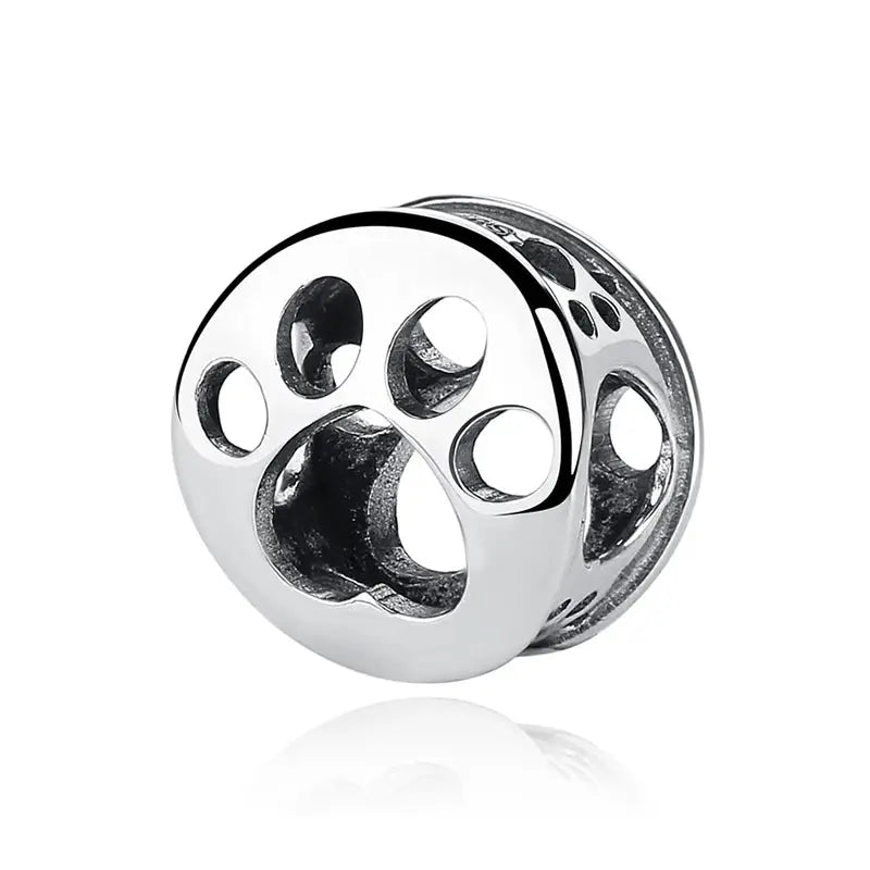 925 Sterling Silver Paw Print Charm Beads for Dogs and Cats Jewelry Pendant Fit for Bracelets Necklaces DIY Projects