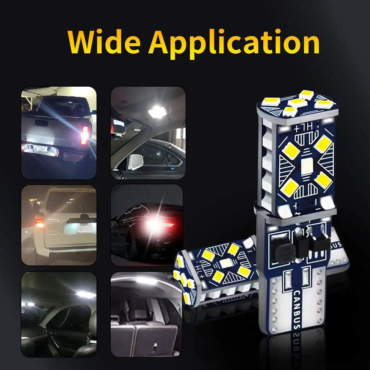 2-pack T10 LED 15-SMD 168 CANBUS bulbs for 12V cars; wide application for signal, fog, brake, clearance lights by Simples Market