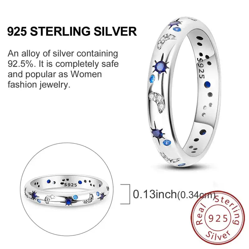 925 Sterling Silver Rings Bow Heart Star Sun Moon Zircon For Women Jewelry Birthday Anniversary Gifts