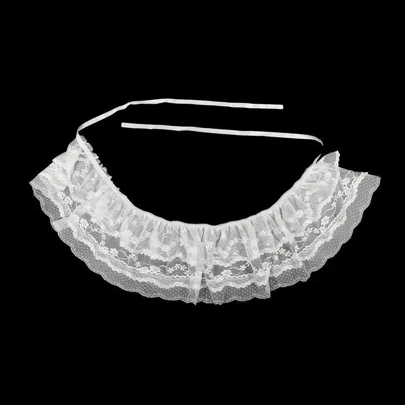 White lace layered choker collar with ruffle tiers and tie ends