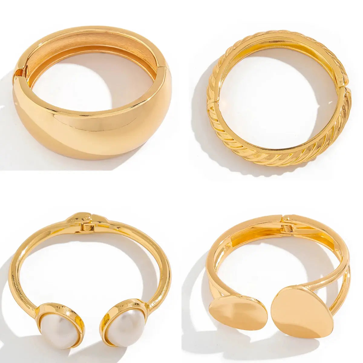 Ingemark Exaggerated Punk Smooth Heavy Metal Chunky Hip Hop Spring Bangles Gold Color Cuff Bracelet for Men and Women