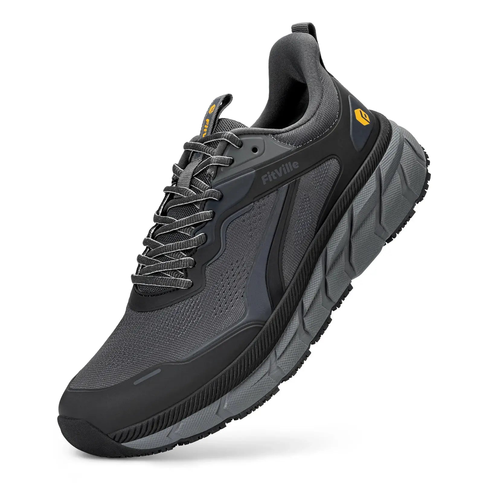 FitVille men's wide-toe-box running shoe in gray/black with rugged outsole from Simples Market
