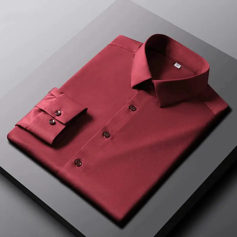 Men's long-sleeve solid burgundy shirt, Simples Market, non-iron wrinkle-resistant business top