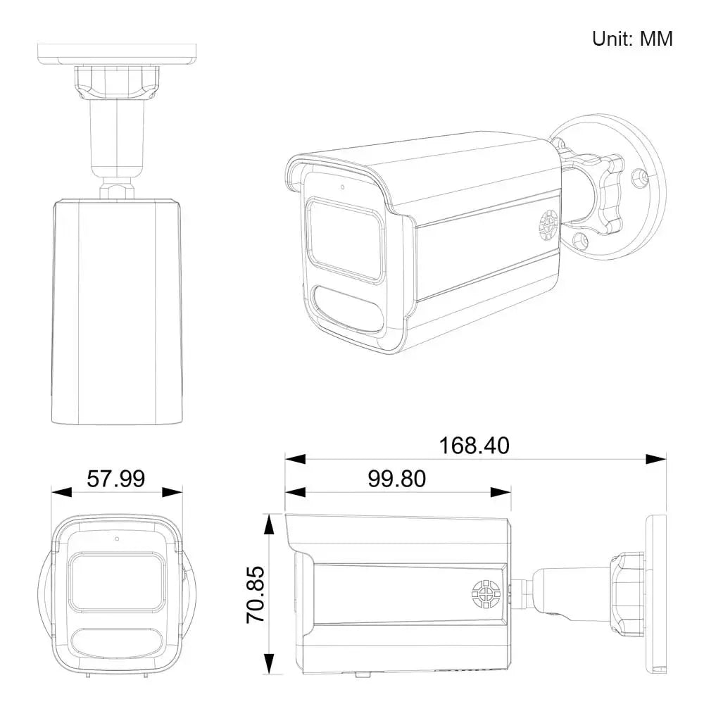 Outdoor CCTV PoE IP security camera with waterproof housing and 2-way audio, 4K/8MP/5MP/4MP options